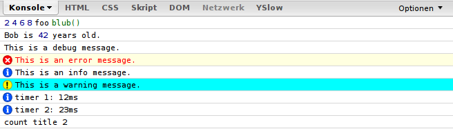 Firebug console output of above code