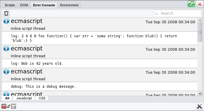 Opera Dragonfly error console output of above code